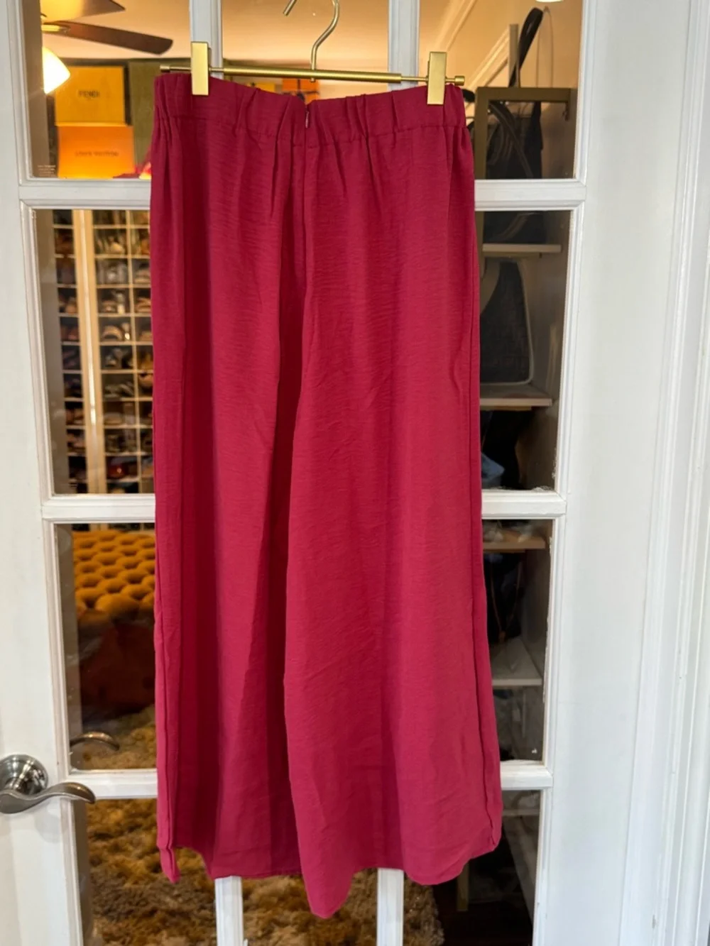 🍓Two-Piece Crop Top & Wide Leg Pants Set - Berry Pink Culotte Capri Flowy Gaucho - Picture 8 of 11